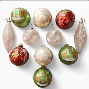 11 Assorted Star Glitter Glass Christmas Ornaments